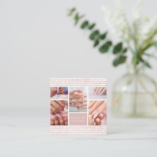 スクリプエレガントトピンクグリッターフォトコラージュネイルアート スクエア名刺 (スタンド正面)