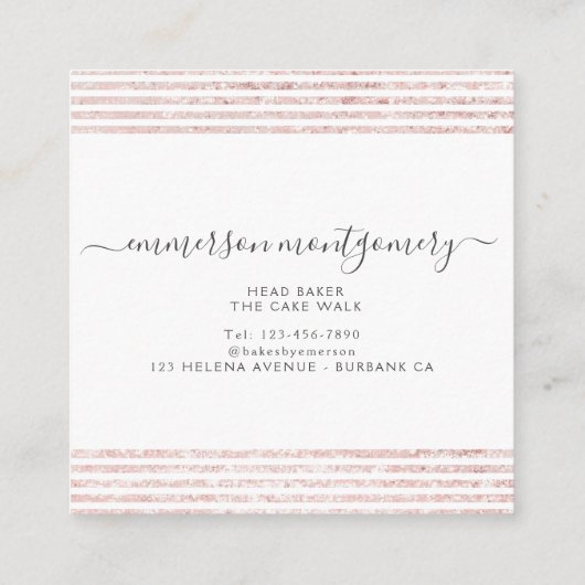 スクリプエレガントトピンクグリッターフォトコラージュベーカリー スクエア名刺 (裏面)