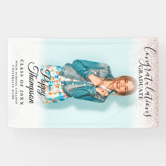 スクリプエレガントトピンクグリッター写真卒業 横断幕 (横)