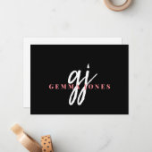 スクリプエレガントトピンクホワイトモノグラムイニシャル名 ノートカード (正面/裏面インサイチュ)