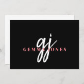 スクリプエレガントトピンクホワイトモノグラムイニシャル名 ノートカード (正面/裏面)