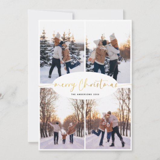 スクリプエレガントトファミリークリスマスフォトコラージュ シーズンカード (正面)