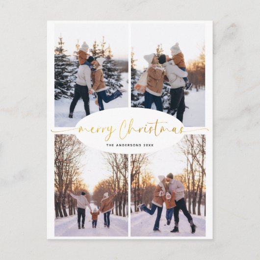 スクリプエレガントトファミリークリスマスフォトコラージュ シーズンポストカード (正面)