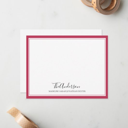スクリプエレガントトファミリーマゼンタピンク四角縁ど色 ノートカード (正面/裏面インサイチュ)