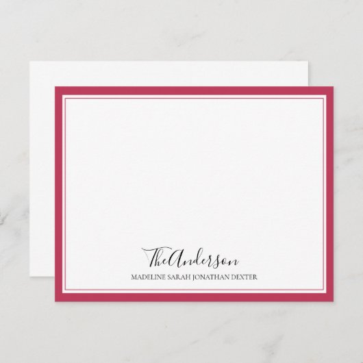 スクリプエレガントトファミリーマゼンタピンク四角縁ど色 ノートカード (正面/裏面)