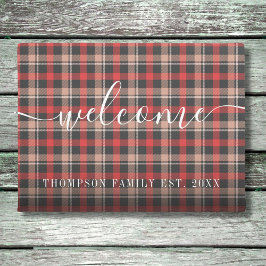 スクリプエレガントトファミリ名のプレイドパターン ドアマット