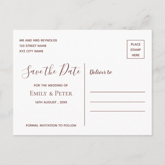 スクリプエレガントトフェイクバラ金ゴールド結婚の写真 案内ポストカード (裏面)