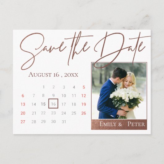 スクリプエレガントトフェイクバラ金ゴールド結婚の写真 案内ポストカード (正面)