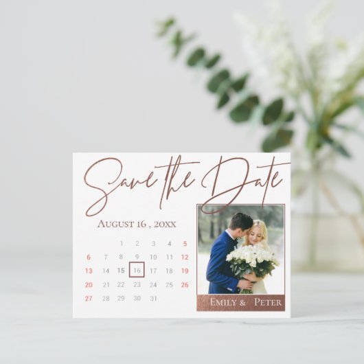 スクリプエレガントトフェイクバラ金ゴールド結婚の写真 案内ポストカード (スタンド正面)