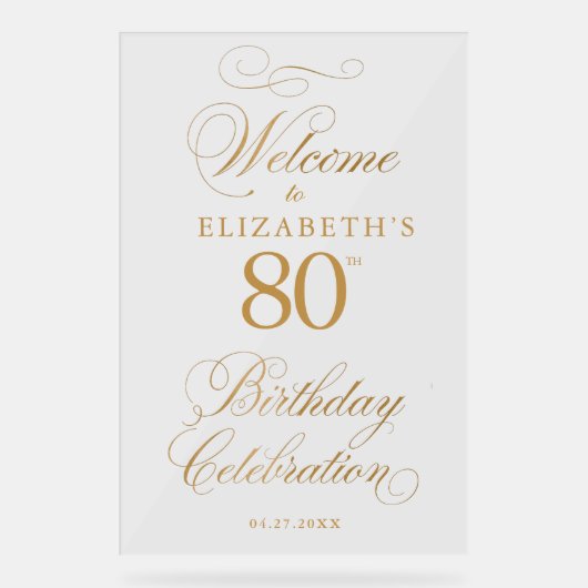 スクリプエレガントトフェイク金ゴールド誕生日へようこそ アクリルサイン (正面)