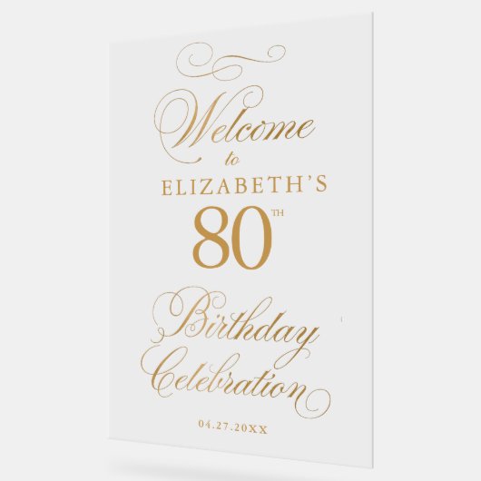 スクリプエレガントトフェイク金ゴールド誕生日へようこそ アクリルサイン (傾斜)