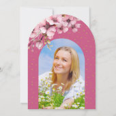 スクリプエレガントトフォトピンク卒業パーティーアーチ 招待状 (裏面)