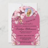 スクリプエレガントトフォトピンク卒業パーティーアーチ 招待状 (正面)