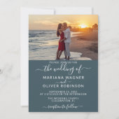 スクリプエレガントトフォトボホブルー結婚式招待状 招待状 (正面)