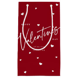 スクリプエレガントトフォント+ハートバレンタインデー スモールペーパーバッグ