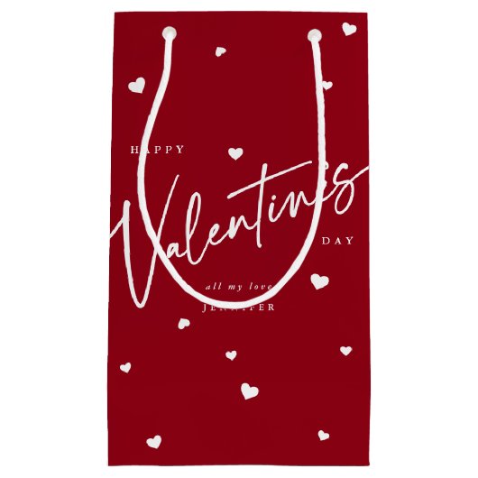 スクリプエレガントトフォント+ハートバレンタインデー スモールペーパーバッグ (正面)