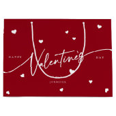 スクリプエレガントトフォント+ハートバレンタインデー ラージペーパーバッグ (正面)