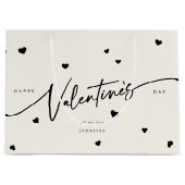 スクリプエレガントトフォント+ハートバレンタインデー ラージペーパーバッグ (正面)