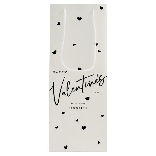 スクリプエレガントトフォント+ハートバレンタインデー ワインギフトバッグ (正面)