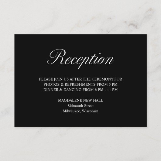 スクリプエレガントトフォーマルブラックウェディングレセプション エンクロージャーカード (正面)