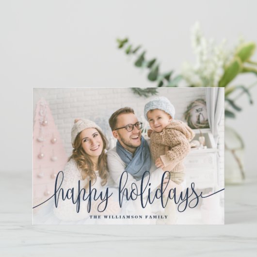 スクリプエレガントトフルフォトハッピーホリデーズネイビー シーズンカード (スタンド正面)