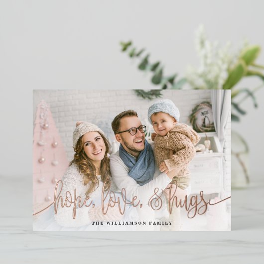 スクリプエレガントトフルフォトホープ愛ハグクリスマス 箔シーズンカード (立ち正面)