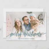 スクリプエレガントトフルフォトメリークリスマスティール(緑がかった色) シーズンカード (正面)