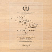 スクリプエレガントトフローラクレストモノグラ結婚ムの アクリル招待状 (正面)