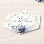 スクリプエレガントトフローラブルーホワイトブライダルシャワー ペーパーコースター (アングル)