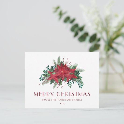 スクリプエレガントトフローラポインセチア・メリークリスマス ポストカード (スタンド正面)
