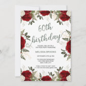 スクリプエレガントトフローラレッドローズフォト60誕生日 招待状 (正面)