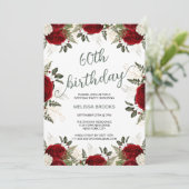 スクリプエレガントトフローラレッドローズフォト60誕生日 招待状 (スタンド正面)