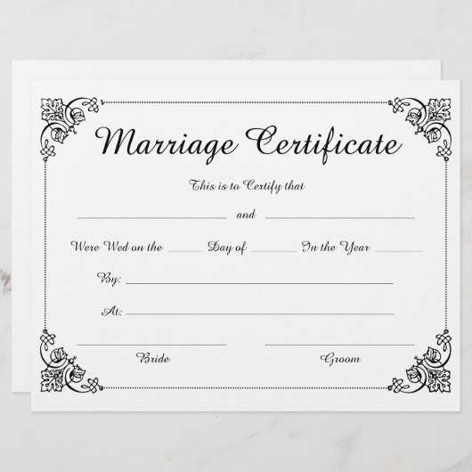 スクリプエレガントトフローラ縁ど婚姻証明書 (正面/裏面)