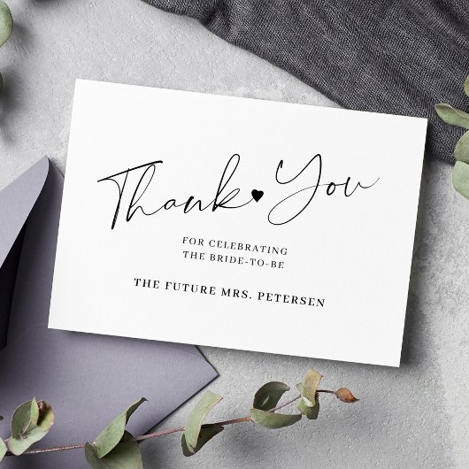 スクリプエレガントトブライダルシャワー白 サンキューカード