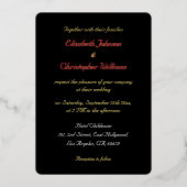 スクリプエレガントトブラックカスタムウェディングバラ金ゴールド 箔招待状 (正面)