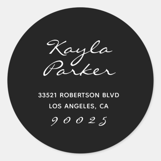 スクリプエレガントトブラックラウンド住所 シール (正面)
