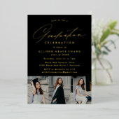 スクリプエレガントトブラック3写真卒業パーティー 箔招待状 (立ち正面)