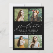 スクリプエレガントトブラック4写真卒業パーティー 招待状 (正面)