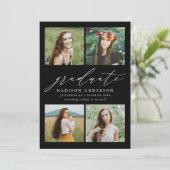 スクリプエレガントトブラック4写真卒業パーティー 招待状 (スタンド正面)