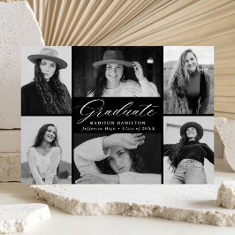 スクリプエレガントトブラック6フォトコラージュ卒業 案内状