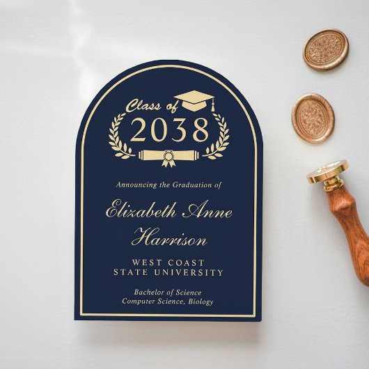 スクリプエレガントトブルーカレッジ卒業パーティーアーチ 招待状