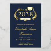 スクリプエレガントトブルーカレッジ卒業パーティー 箔招待状 (正面)