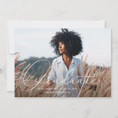 スクリプエレガントトブルーグレー写真卒業パーティー 招待状 (正面)