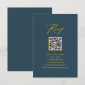 スクリプエレガントトブルーミニマルQRウェディングRSVP エンクロージャーカード (正面/裏面)