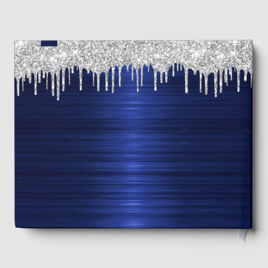 スクリプエレガントトブルーメタリックシルバーグリッターゲスト ゲストブック (裏面)