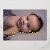 スクリプエレガントトベビーサンキューカードと発表 箔招待状 (正面)