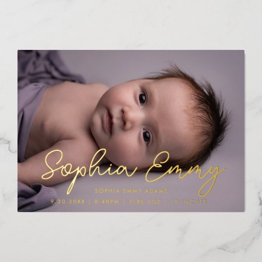 スクリプエレガントトベビーサンキューカードと発表 箔招待状 (正面)