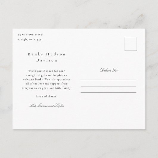 スクリプエレガントトベビー写真お知らせ ポストカード (裏面)