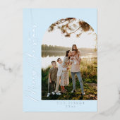 スクリプエレガントトホイルアーチフォトファミリーホリデーカード 箔シーズンカード (正面)