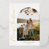 スクリプエレガントトホイルアーチフォトファミリーホリデーカード 箔シーズンカード (正面)